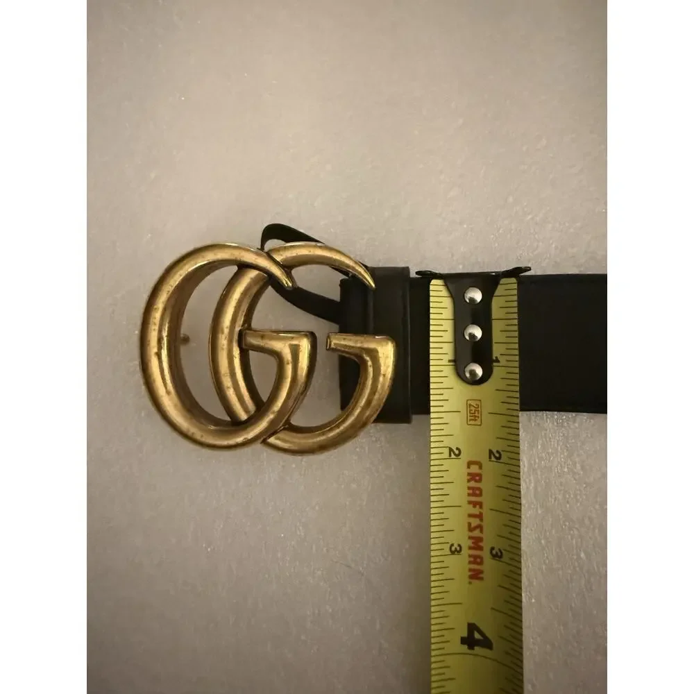 Authentic Gucci Black Belt GG Logo Buckle Gold Size 85/34 fits M/L